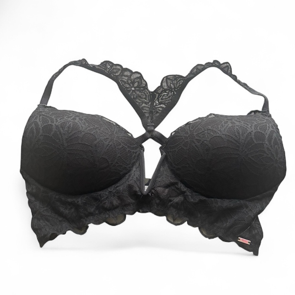VS Victoria’s Secret pink / black date Push up bra Lace Bralette Large plunge
